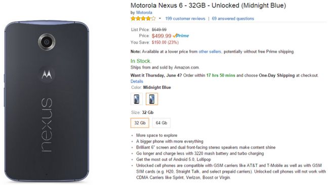 02/06/2015 22_54_35-Amazon.com_ Motorola Nexus 6 - 32 GB - Desbloqueado (Azul de medianoche) _ Moviles y Ac